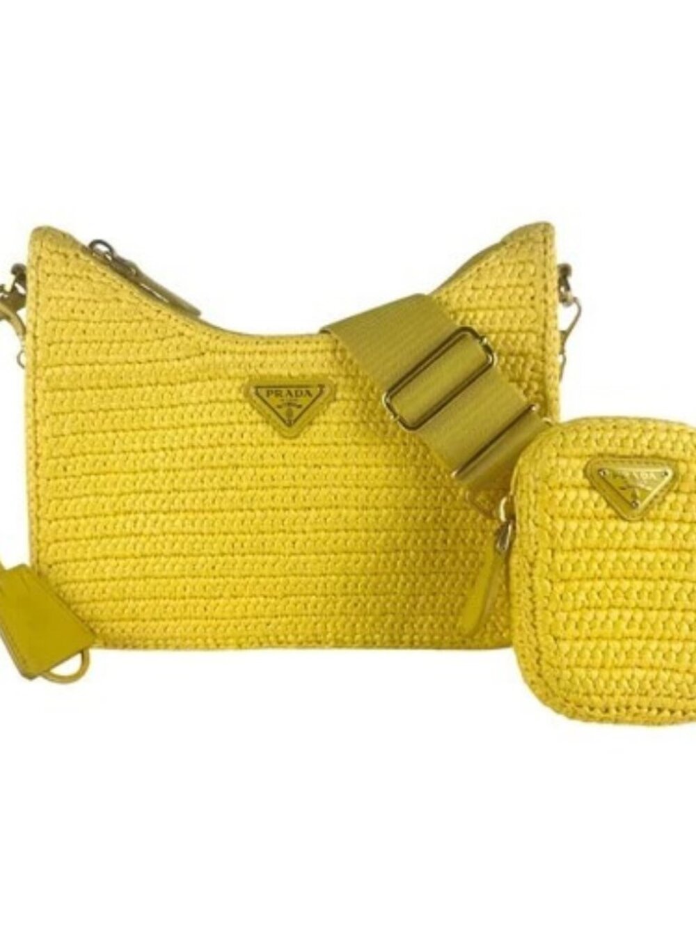 Auth PRADA Shoulder Bag Crossbody Bag Yellow/Gold Raffia/Metal - z10288